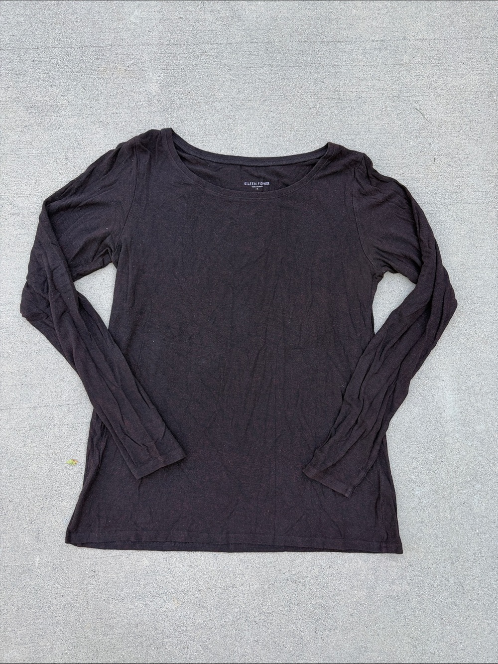 Eileen Fisher Black Long-Sleeve Scoop Neck Tee